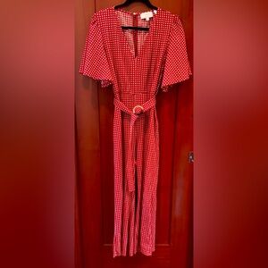 Anthropologie Red and White Checkered Jumpsuit